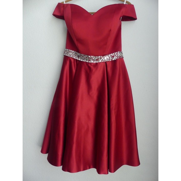 Changuan Dresses & Skirts - Corset Back Satin Party Dress Size 4 Prom Formal Rhinestone Off Shoulder NWT